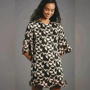 Anthropologie Black and Cream Patterned Dress